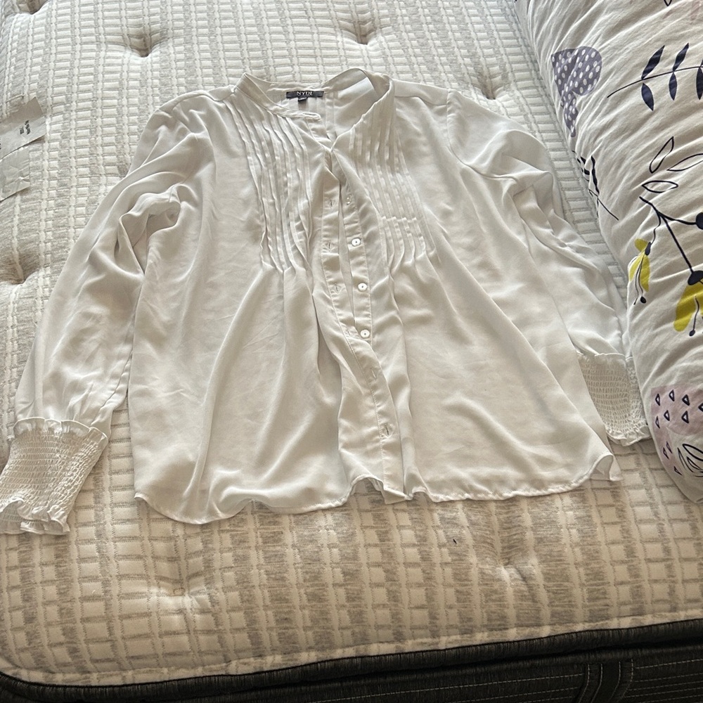 NYDJ White Pleated Women's Blouse